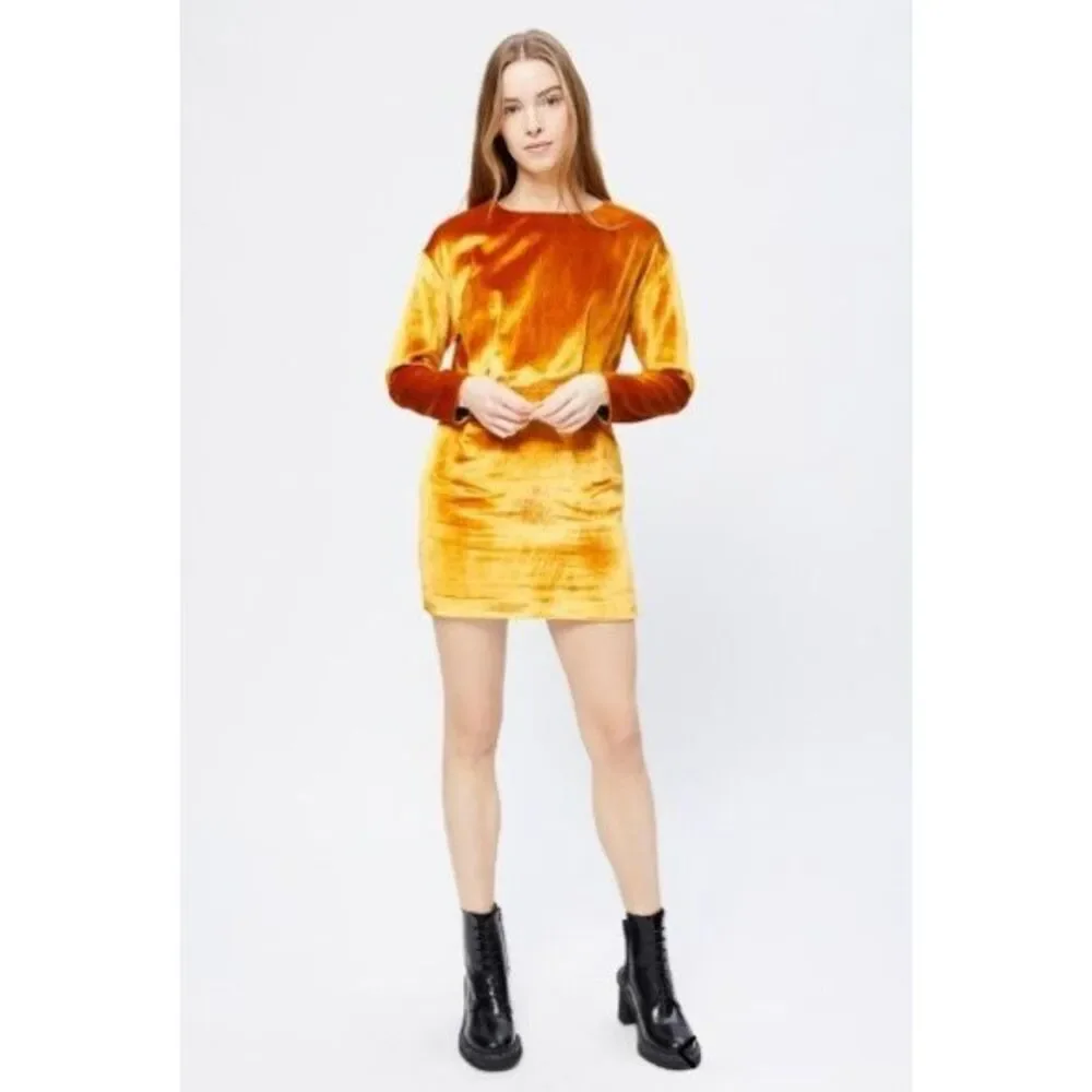 & Other Stories Stockholm Atelier Golden Yellow Velvet Mini Dress Size 0/XS - Picture 5 of 10